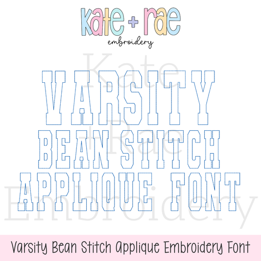 Varsity Bean Stitch Applique Embroidery Font