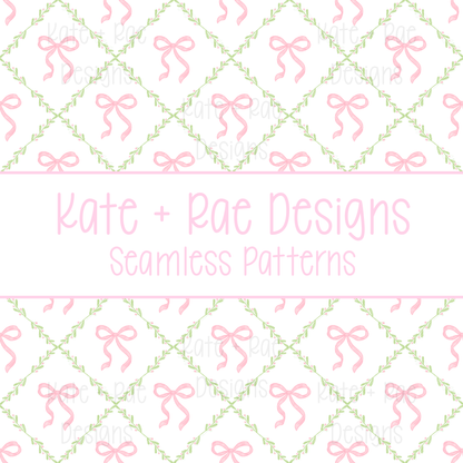 Diamond Florals with Watercolor Bows Seamless Pattern