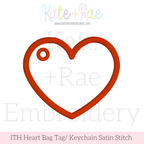 Heart Satin Stitch Bag Tag/ Keychain In The Hoop Embroidery Design
