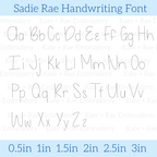 Sadie Rae Handwriting Embroidery Font: Full upper and lowercase alphabet in a simple handwriting font, available in 0.5 to 3 inch sizes