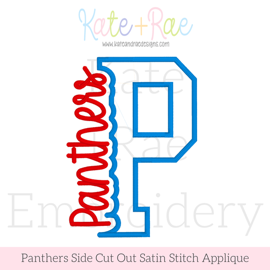 Panthers Side Cut Out Satin Stitch Applique Embroidery Design