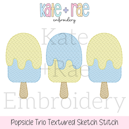 Boy's Summer Popsicle Trio Textured Sketch Stitch Embroidery Design