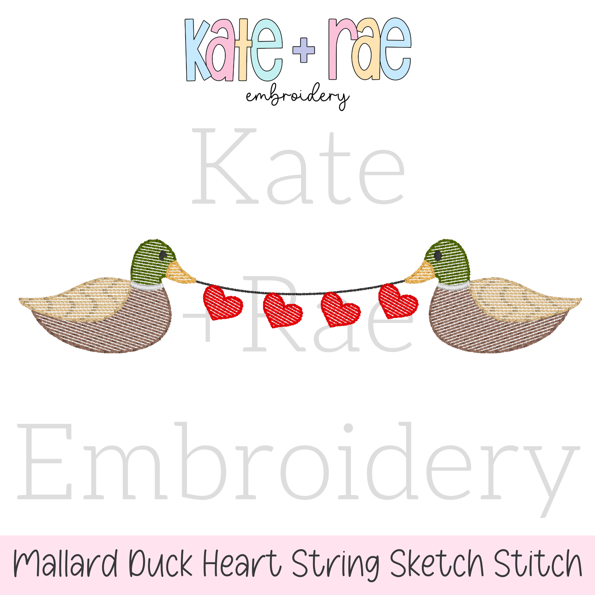 Mallard Duck with Heart String Sketch Stitch Embroidery Design – Kate ...