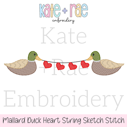 Mallard Duck with Heart String Sketch Stitch Embroidery Design