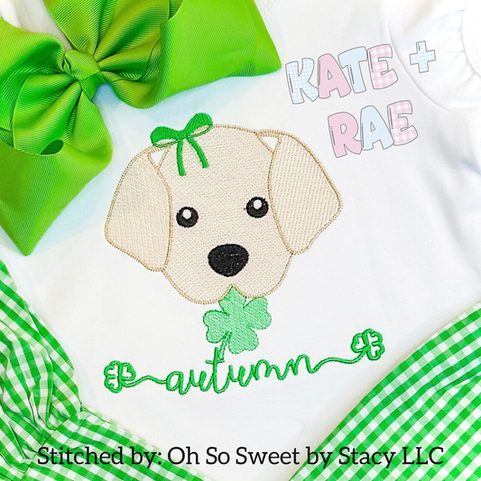 Girls St. Patrick's Day Puppy Dog Sketch Stitch Embroidery Design