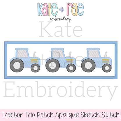 Tractor Trio Sketch Stitch with Satin Applique Patch Embroidery Design