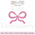Bow Mini Satin Stitch Embroidery Design: Design preview of a small pink satin stitch bow