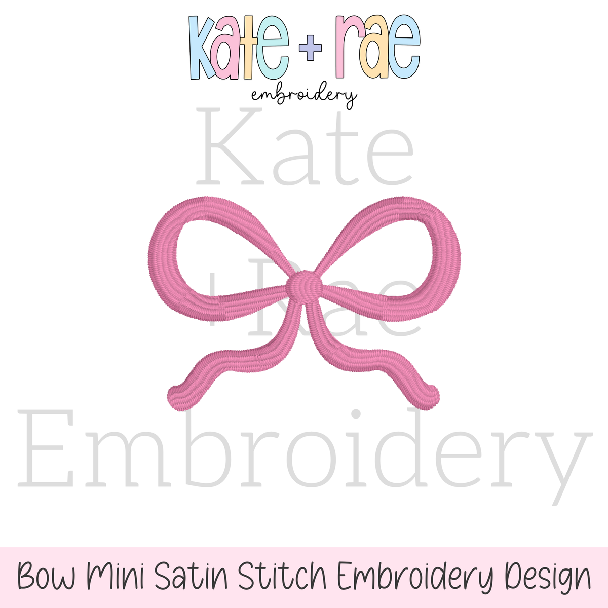 Bow Mini Satin Stitch Embroidery Design: Design preview of a small pink satin stitch bow