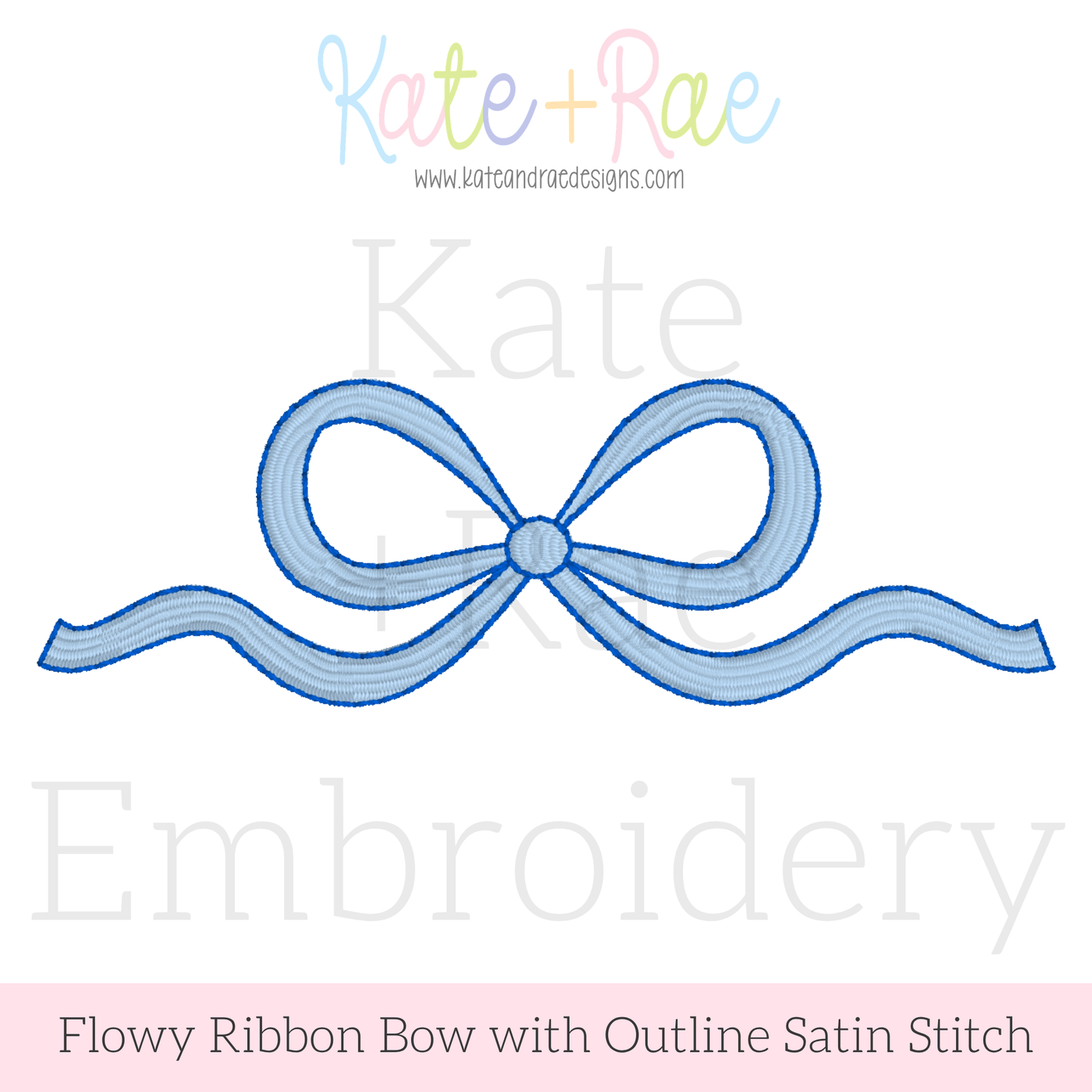 Flowy Long Tail Satin Stitch Bow with Bean Outline Embroidery Design