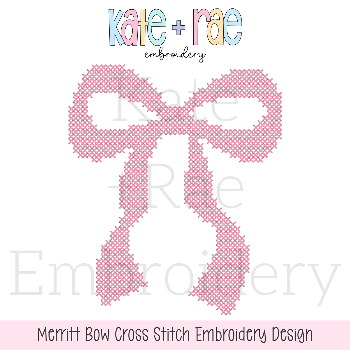 Merritt Bow Cross Stitch Embroidery Design: Design preview of a pink Merritt bow in cross stitch