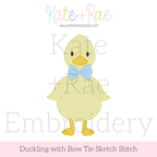 Duck with Bow Tie Sketch Stitch Embroidery Design: Design preview of a yellow sketch stitch duckling with a blue bow tie