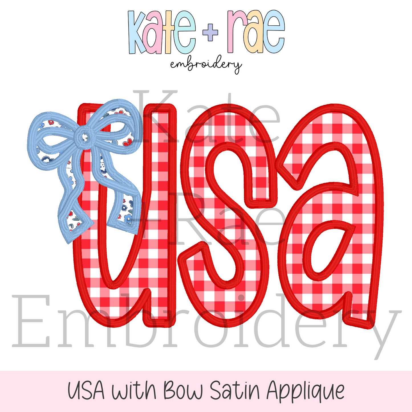 USA with Bow Satin Stitch Applique Embroidery Design