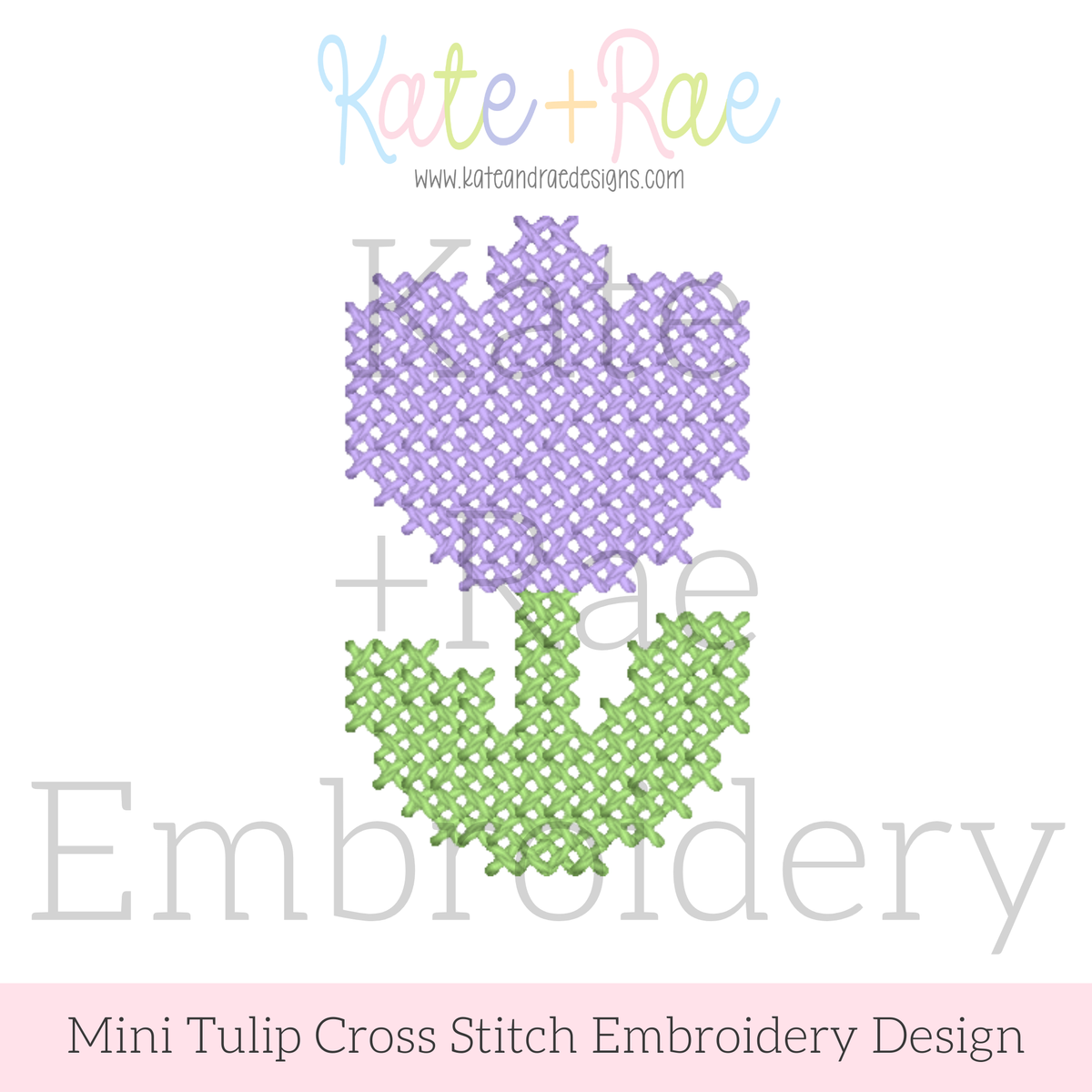 Mini Tulip Cross Stitch Embroidery Design: Design preview of a purple mini tulip in cross stitch