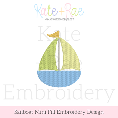 Boy's Sailboat Mini Fill Stitch Embroidery Design