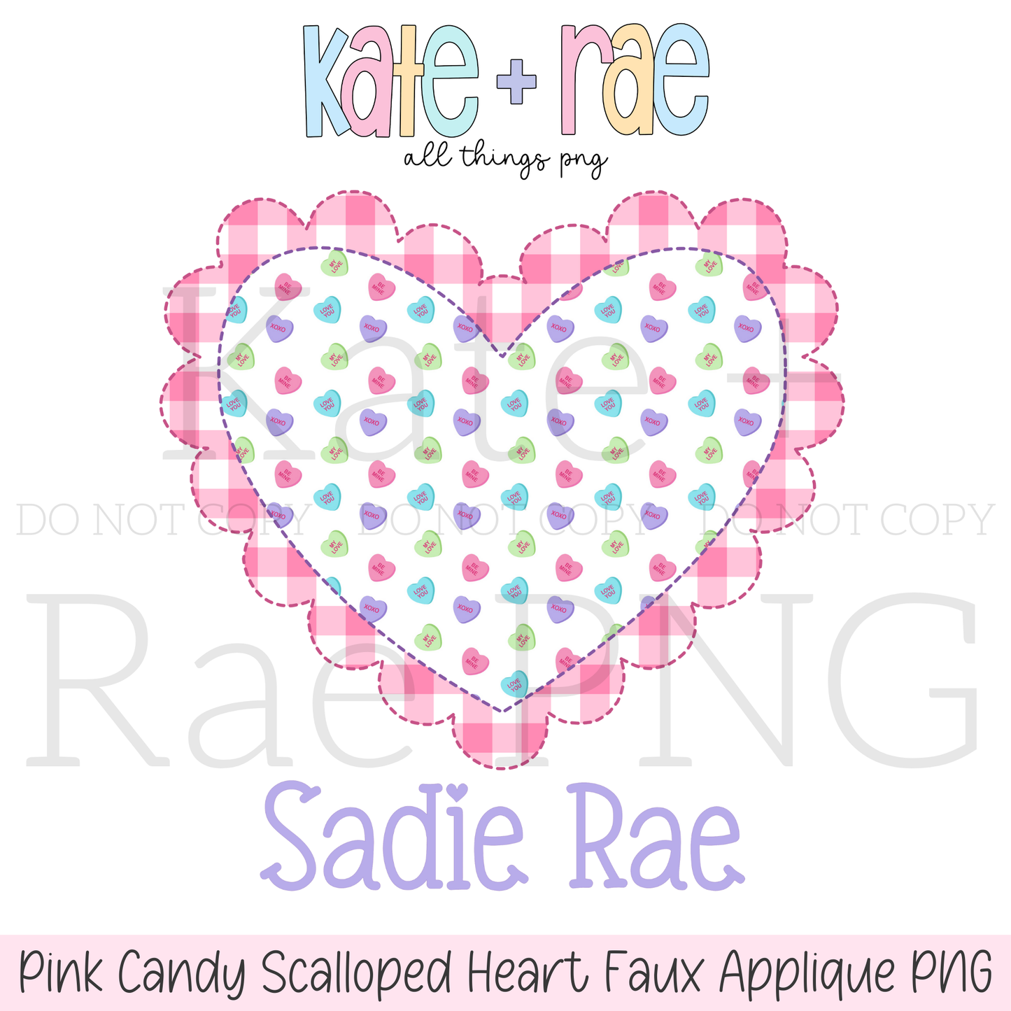 Pink Candy Scalloped Double Heart Faux Applique PNG