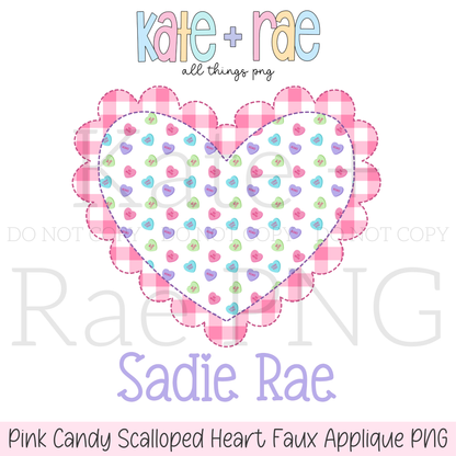 Pink Candy Scalloped Double Heart Faux Applique PNG