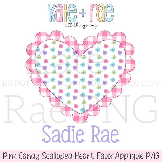 Pink Candy Scalloped Double Heart Faux Applique PNG