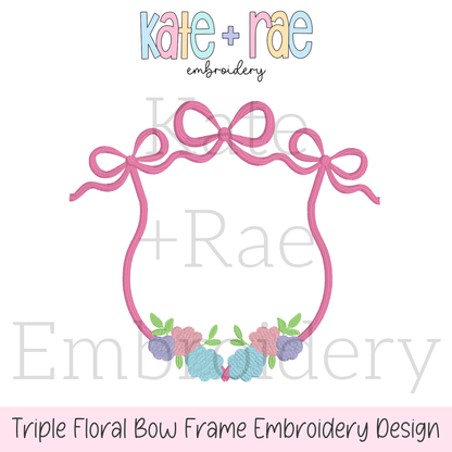 Floral Triple Flowy Bow Crest Embroidery Design
