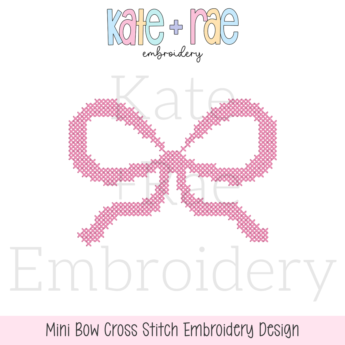 Mini Bow Cross Stitch Embroidery Design: Design preview of a pink mini bow in cross stitch
