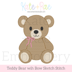 Teddy Bear with Bow Sketch Stitch Embroidery Design