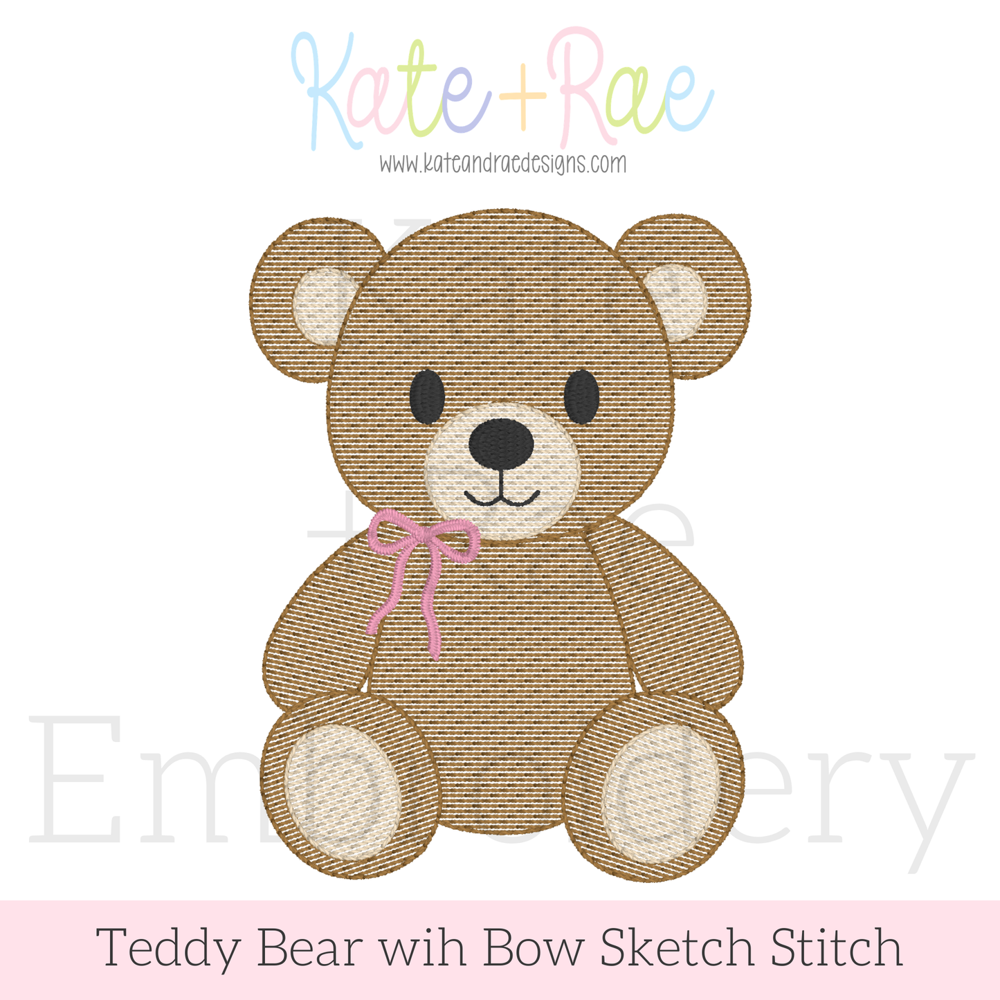 Teddy Bear with Bow Sketch Stitch Embroidery Design
