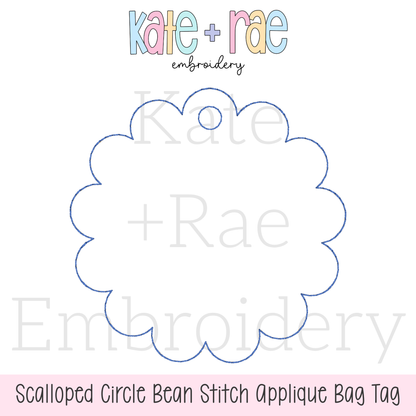 ITH Scalloped Circle Bag Tag Bean Stitch Applique Embroidery Design