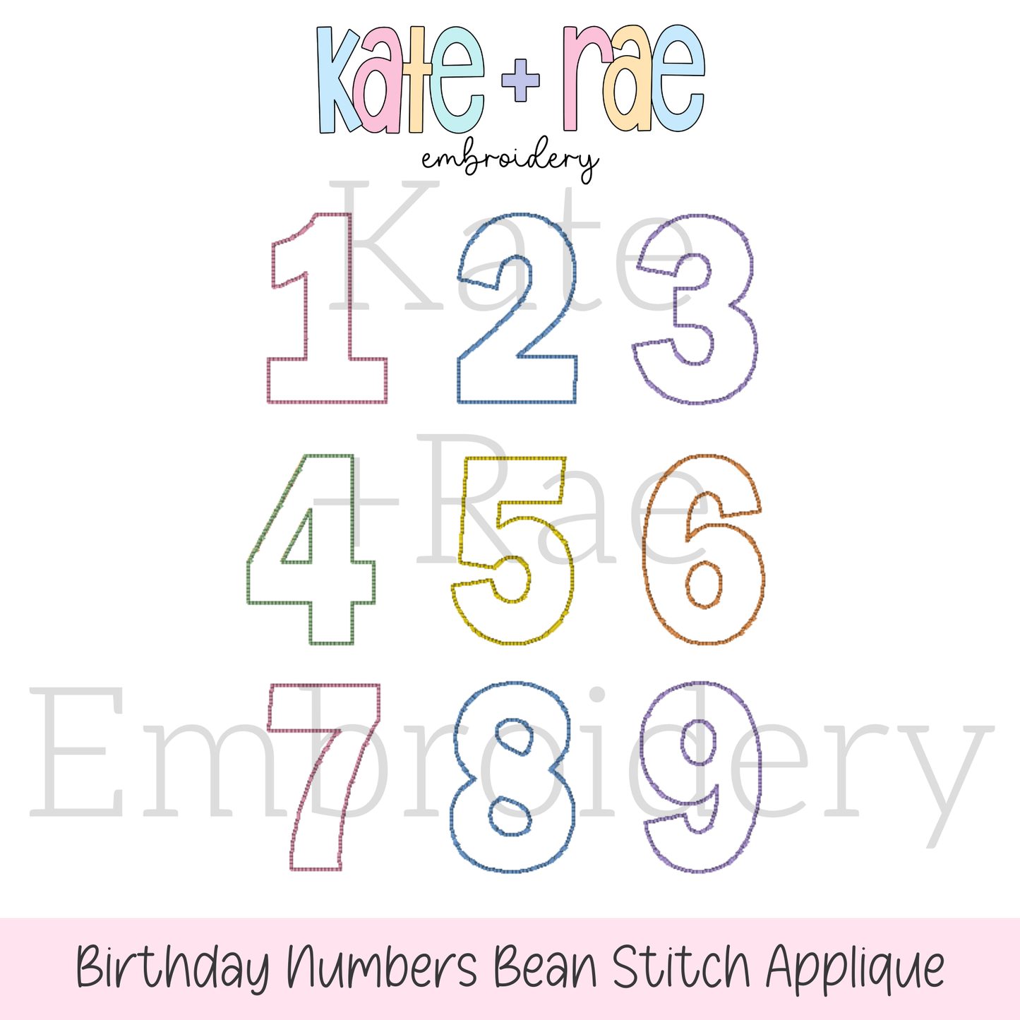 Birthday Numbers Bean Stitch Applique Embroidery Design