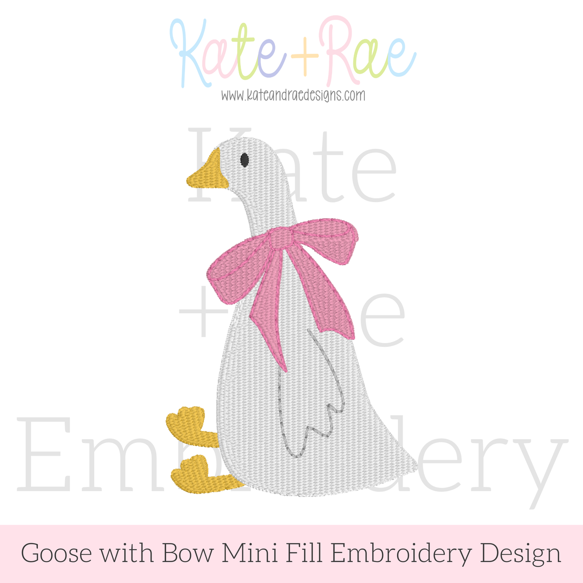 Girl Goose Mini Fill with Bow Embroidery Design: Design preview of a white mini fill goose with a pink bow