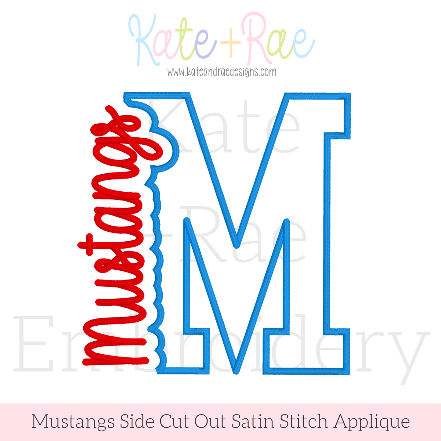Mustangs Side Cut Out Satin Stitch Applique Embroidery Design