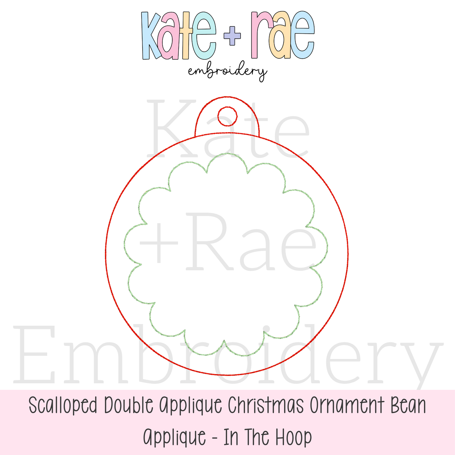 Girls Scalloped Bean Stitch Applique Christmas Ornament In The Hoop Embroidery Design