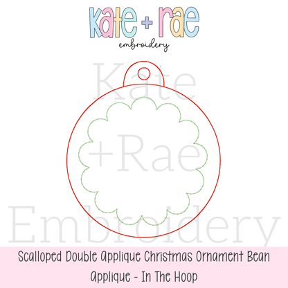 Girls Scalloped Bean Stitch Applique Christmas Ornament In The Hoop Embroidery Design