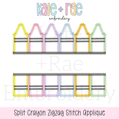 Split Crayon Zigzag Stitch Applique Embroidery Design