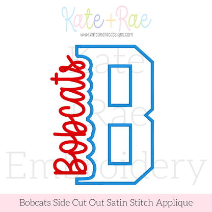 Bobcats Side Cut Out Satin Stitch Applique Embroidery Design