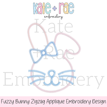 Girls Easter Bunny with Bow Zigzag Stitch Applique Embroidery Design