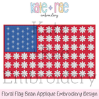 Floral American Flag Bean Stitch Applique Embroidery Design: Design preview of an American flag with a blue field and white daisy stars and stripes