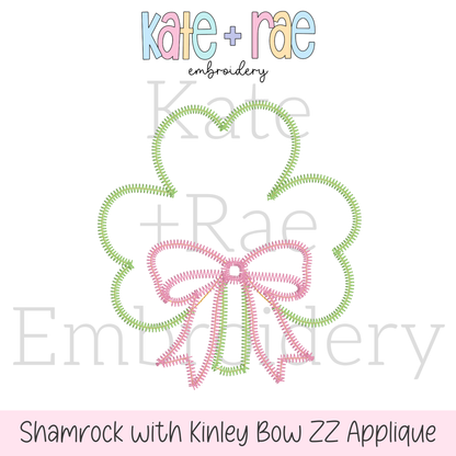 Shamrock with Bow Zigzag Stitch Applique Embroidery Design