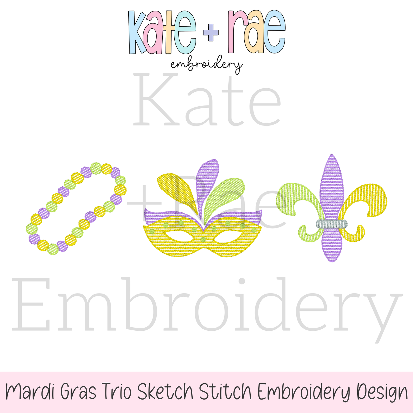 Girl's Mardi Gras Trio Sketch Stitch Embroidery Design