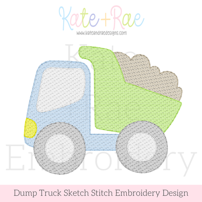 Dump Truck Sketch Stitch Embroidery Design