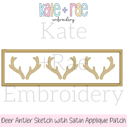 Deer Antler Sketch Stitch with Satin Applique Patch Embroidery Design