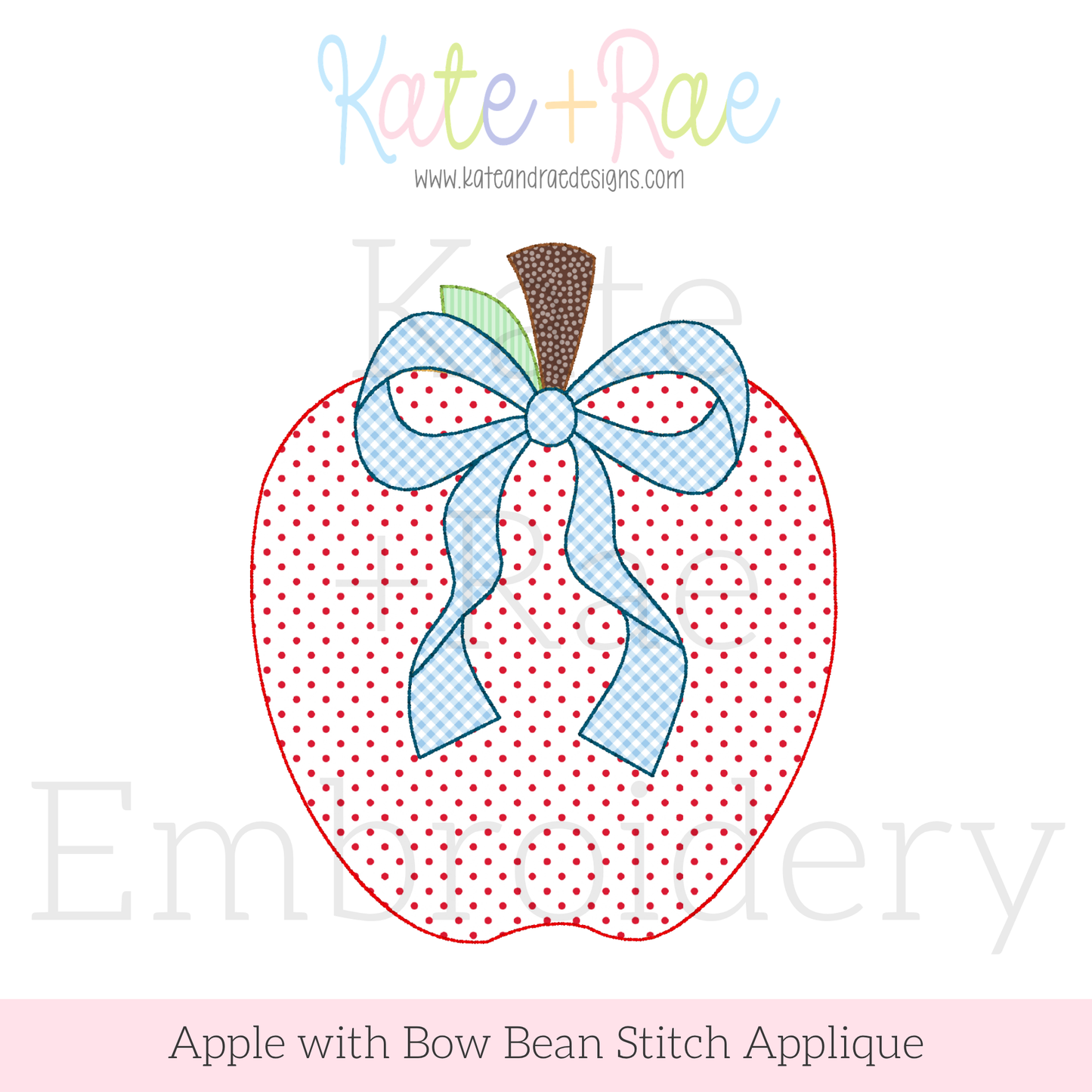 Apple with Bow Bean Stitch Applique Embroidery Design