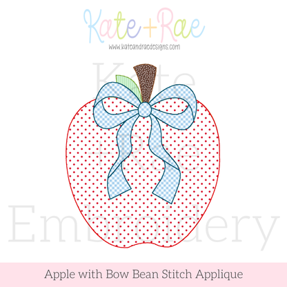 Apple with Bow Bean Stitch Applique Embroidery Design