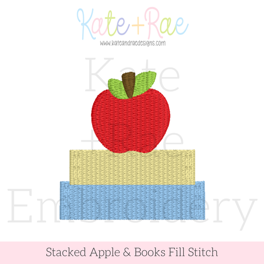 Apple and Books Stacked Mini Fill Stitch Embroidery Design