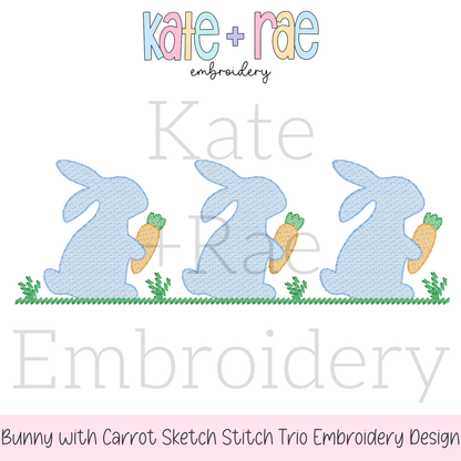 Boy's Easter Bunny with Carrots Trio Sketch Stitch Embroidery Design