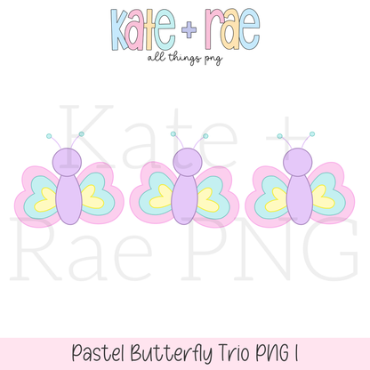 Spring Pastel Butterfly Trio PNG