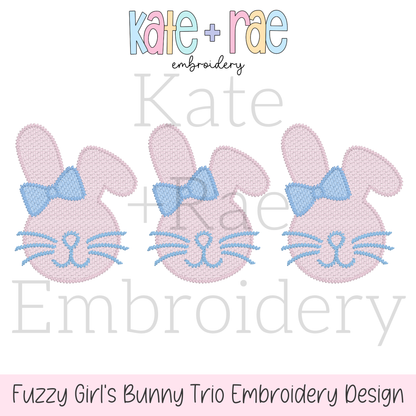 Girl's Fuzzy Easter Bunny Trio Sketch Stitch Embroidery Design