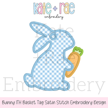 Bunny Easter Basket Tag Satin Stitch Applique Embroidery Design