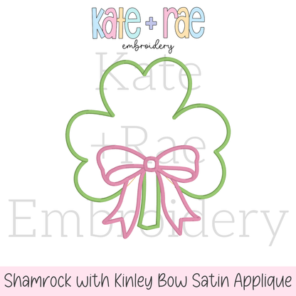 Shamrock with Kinley Bow Satin Stitch Applique Embroidery Design