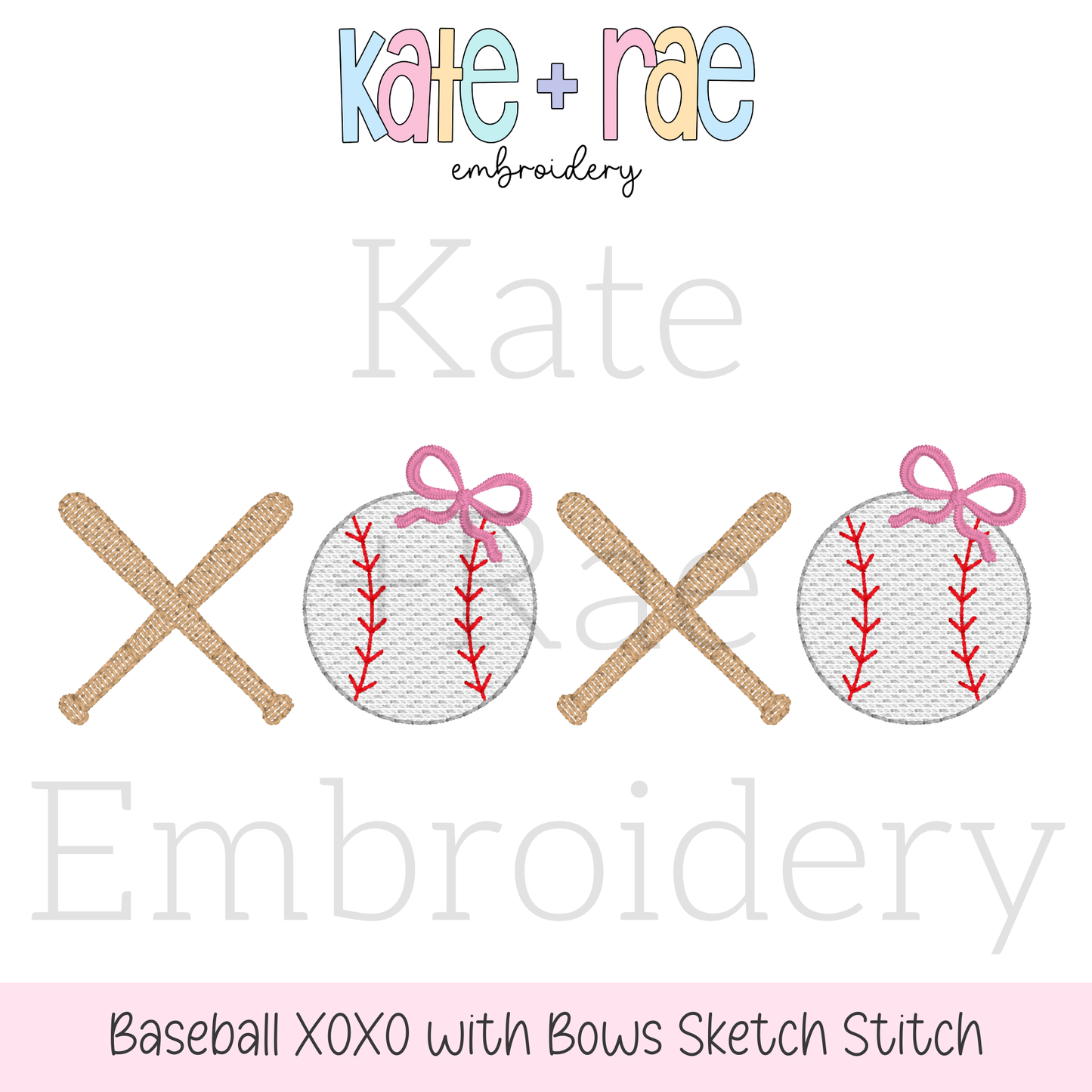 Girls Softball/ Baseball XOXO with Bows Sketch Stitch Embroidery Design