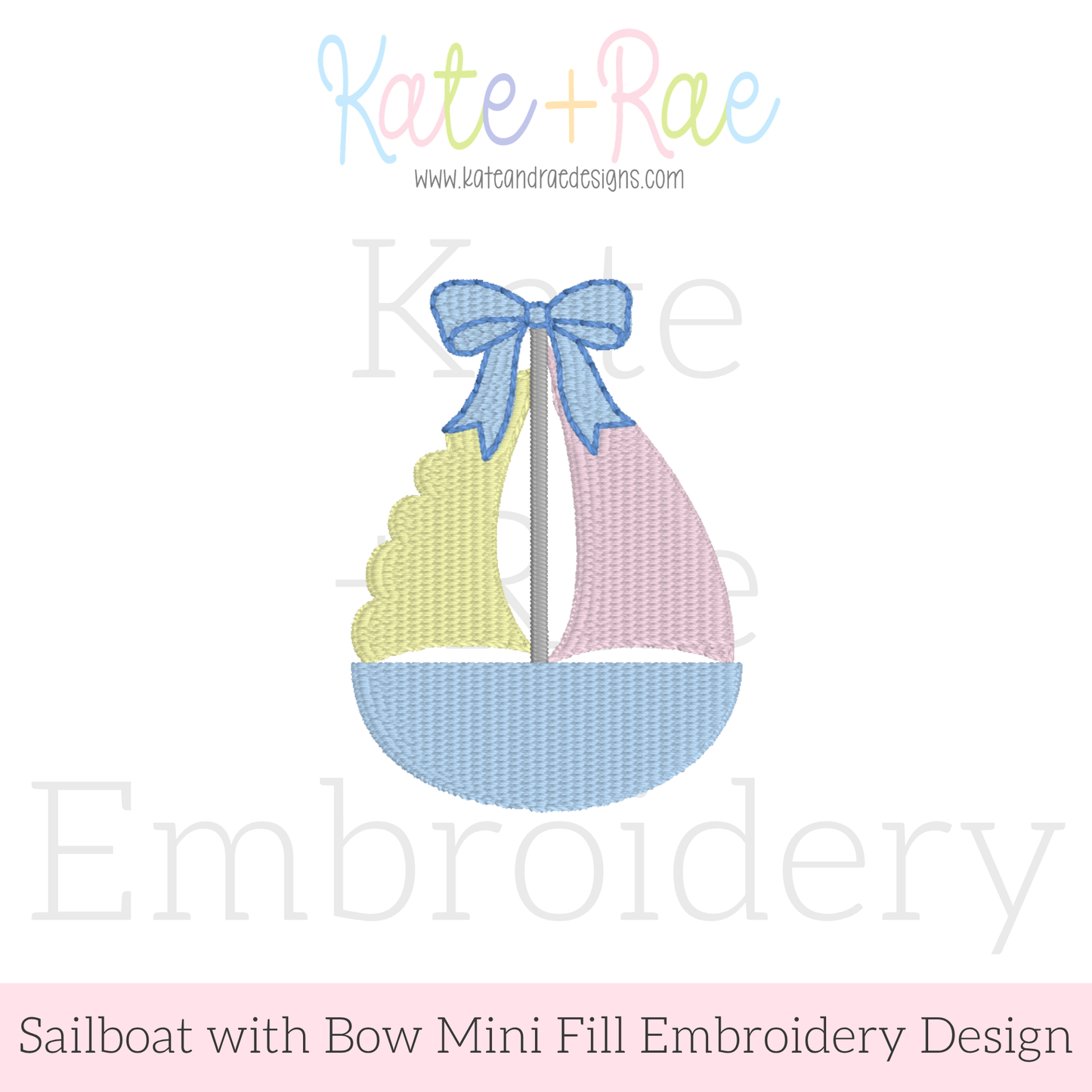 Girl's Sailboat with Bow Mini Fill Stitch Embroidery Design