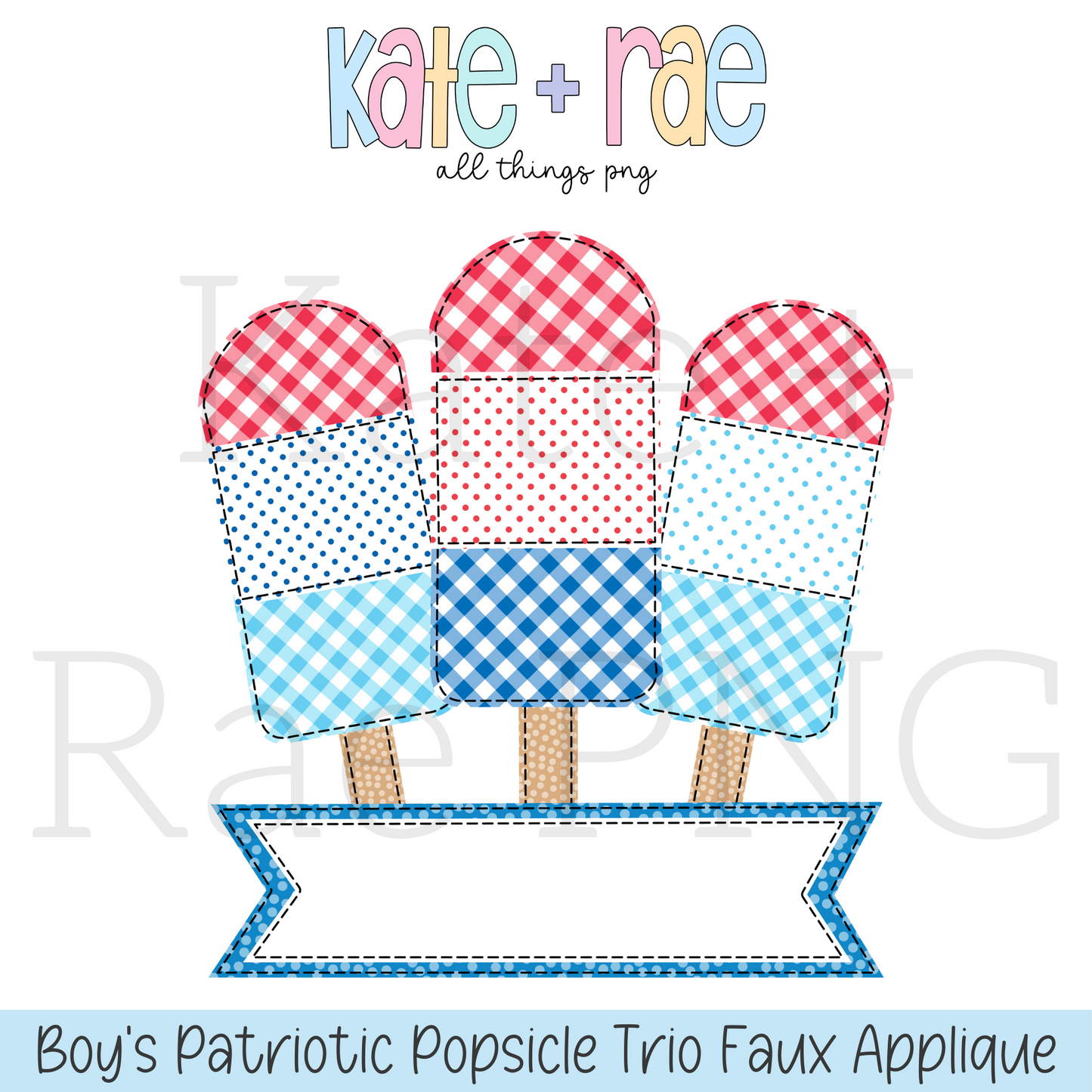 Boy's Patriotic Popsicle Trio Faux Applique PNG